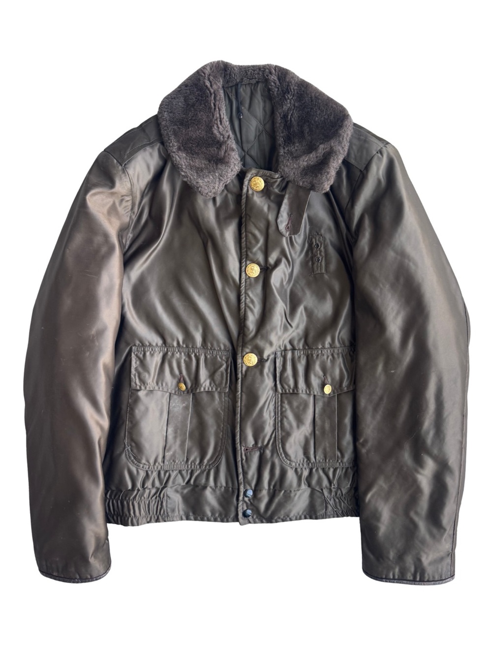 Vintage Gerber The Original Car-Duty Jacket Brown Nylon Faux Fur Collar 50s